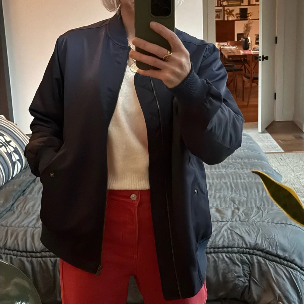 THE GREAT. Navy Bomber Jacket with Orange Lining NWT - Picture 11 of 11